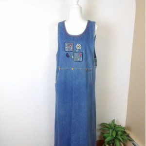 90s Vintage Blue Jean Denim Maxi Jumper / Size 8-10